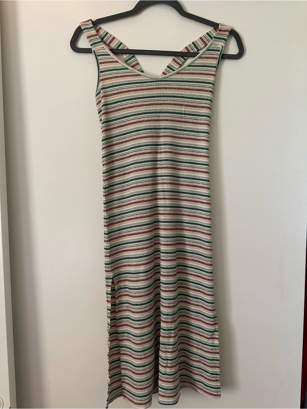 O'Neill Striped Sleeveless Knit Midi Dress in Green, Pink, Cream